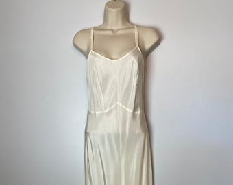 1940’s- 50’s white cold rayon slip dress long bias cut / wedding bridal dresses pinup boho
