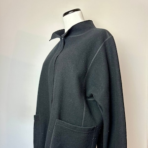 90s minimalist felted wool sporty jacket boxy square cut modern vibes black wool sweater coat Womens size Med lg image 2