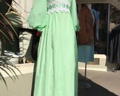 Emma Domb maxi gown 1960 s-70 s soft pastel princess dress minty green white beautiful size 26 quot waist