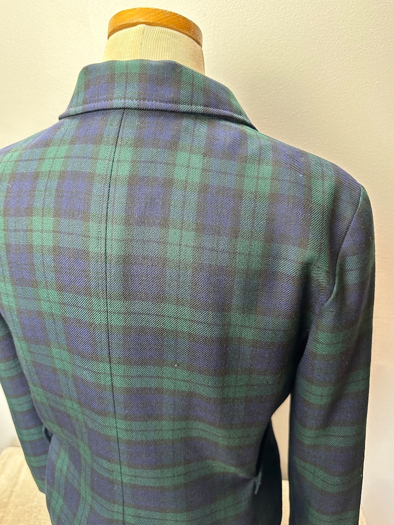 Pendleton plaid jacket Womens lightweight wool nipped waist 1990s green blue tartan plaid coat 49er style /size Small image 5