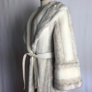 70s beautiful white faux fur princess coat belted waist exaggerated belled sleeves gorgeous lush furry fake glamorous vintage size M image 3