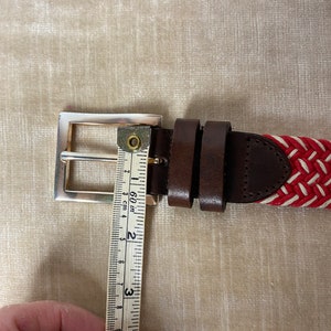 Ceinture tissée rouge et blanche VTG avec cuir/style unisexe androgyne Ceinture de pantalon skinny plus grande taille bohème taille 34/taille ouverte image 8