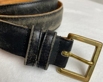 90’s black leather Coach belt~ slim skinny trouser belt Semi distressed weathered style worn in~ solid brass buckle sleek unisex size 36”