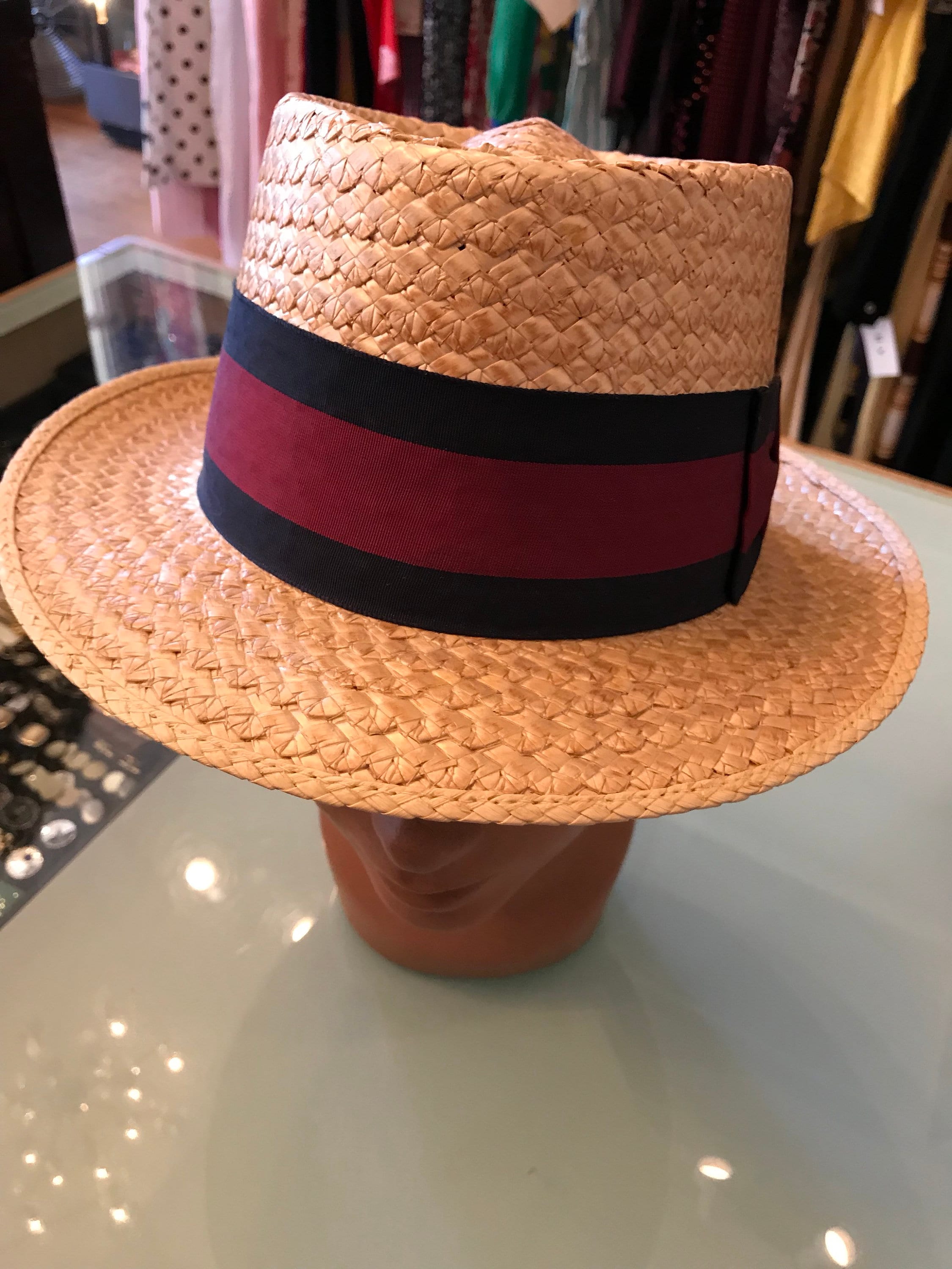 40's 50's Boater Hat Summer Straw Hat Vintage Mens Stylish