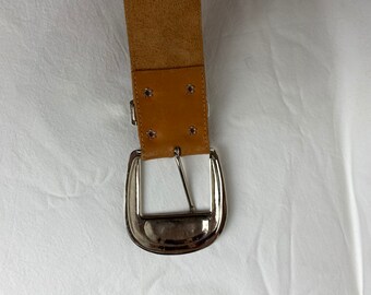 90's Chunky Leather Belt~ Light Honey Brown Belt With Huge