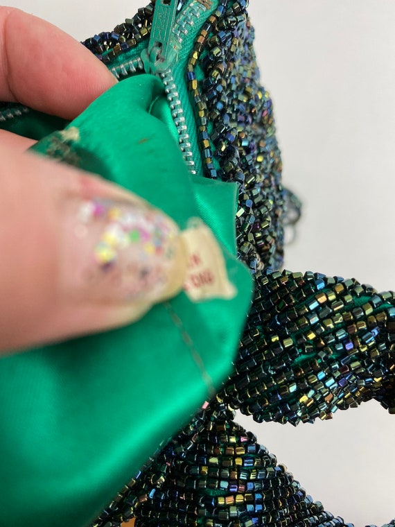Beautiful vintage beaded bag emerald green with m… - image 8