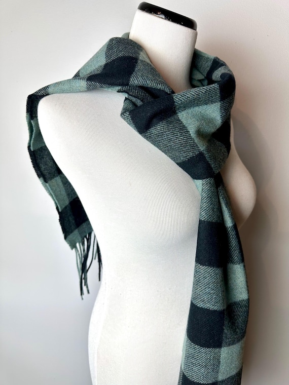 Pendleton Wool Scarf: Teal Blue & Black Buffalo P… - image 3