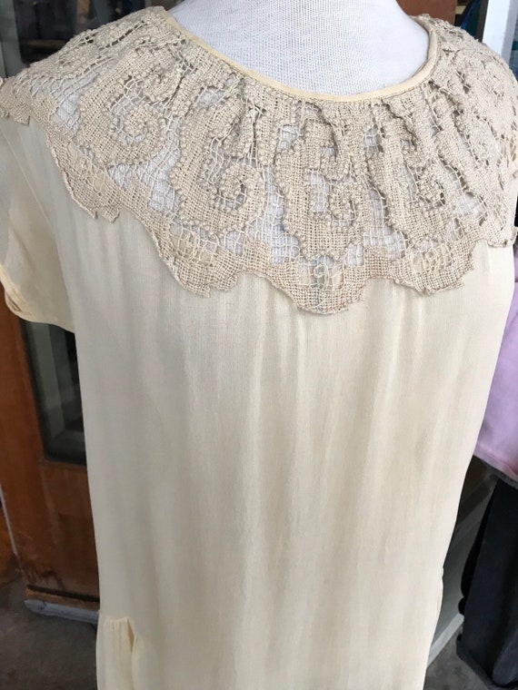 1920's silk crepe buttery cream- yellow dress flap