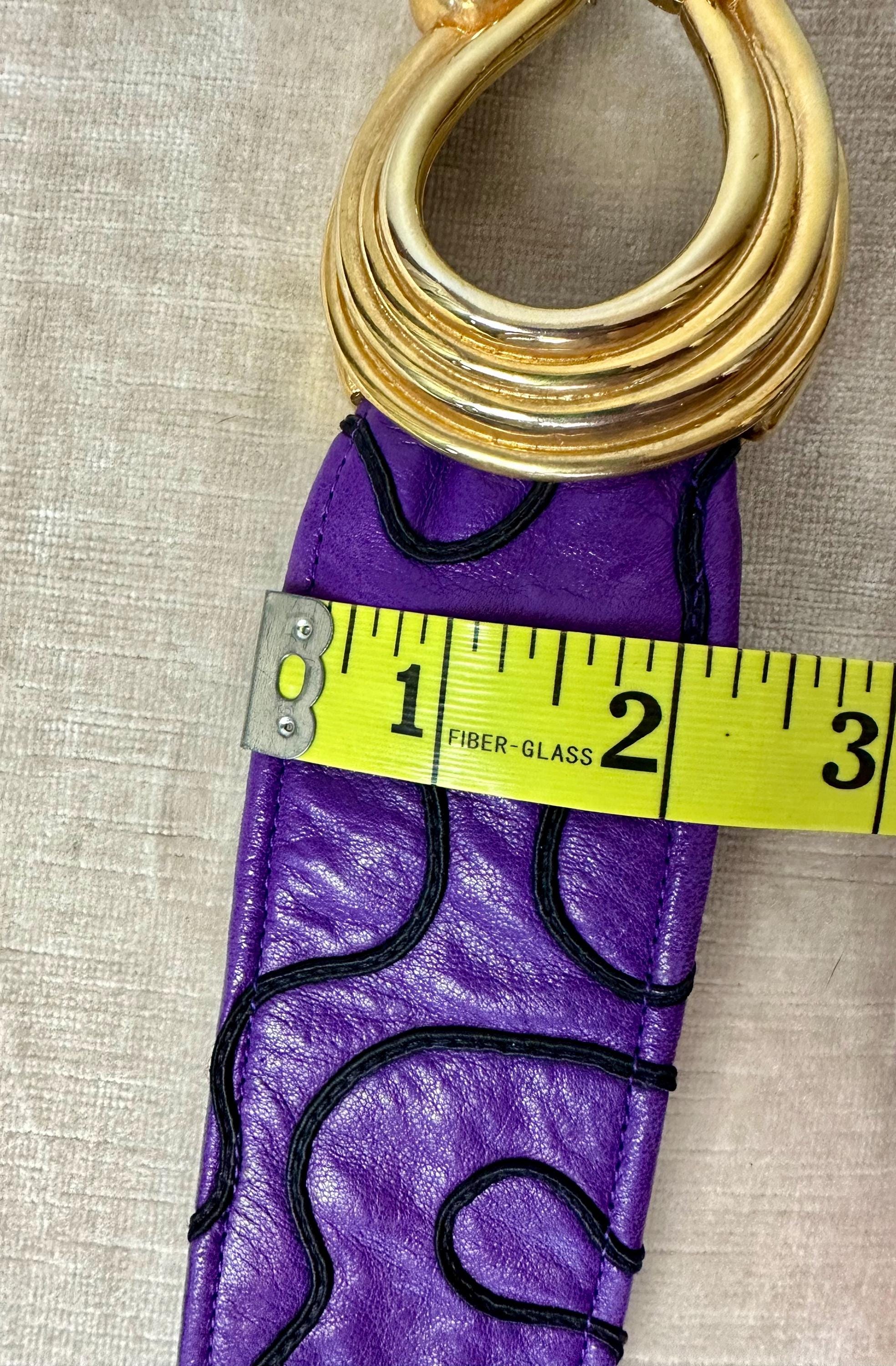 Vintage purple leather belt with large gold buckle Generic Women Lavender Purple Fashion Belt - Hip High Waist  main image 4