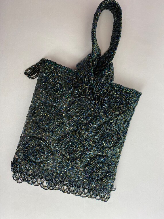 Beautiful vintage beaded bag emerald green with m… - image 5