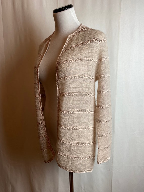 60’s Lacy fuzzy vintage mohair cardigan sweater c… - image 2