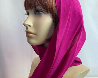 Magenta Silk scarf~ neckerchief pussycat bow~ hair tie~ long thin so soft 100% silken tie~ vintage hand rolled 20’s 40’s 50’s