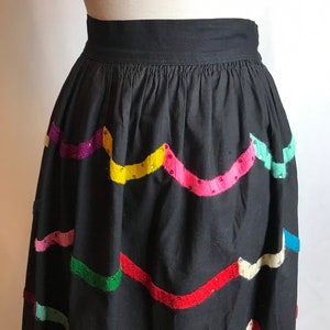 50s cotton patio skirt fit & flare pinup rockabilly Rainbow embroidery embroidered colorful black Teresa Original Taxco 26 waist image 3