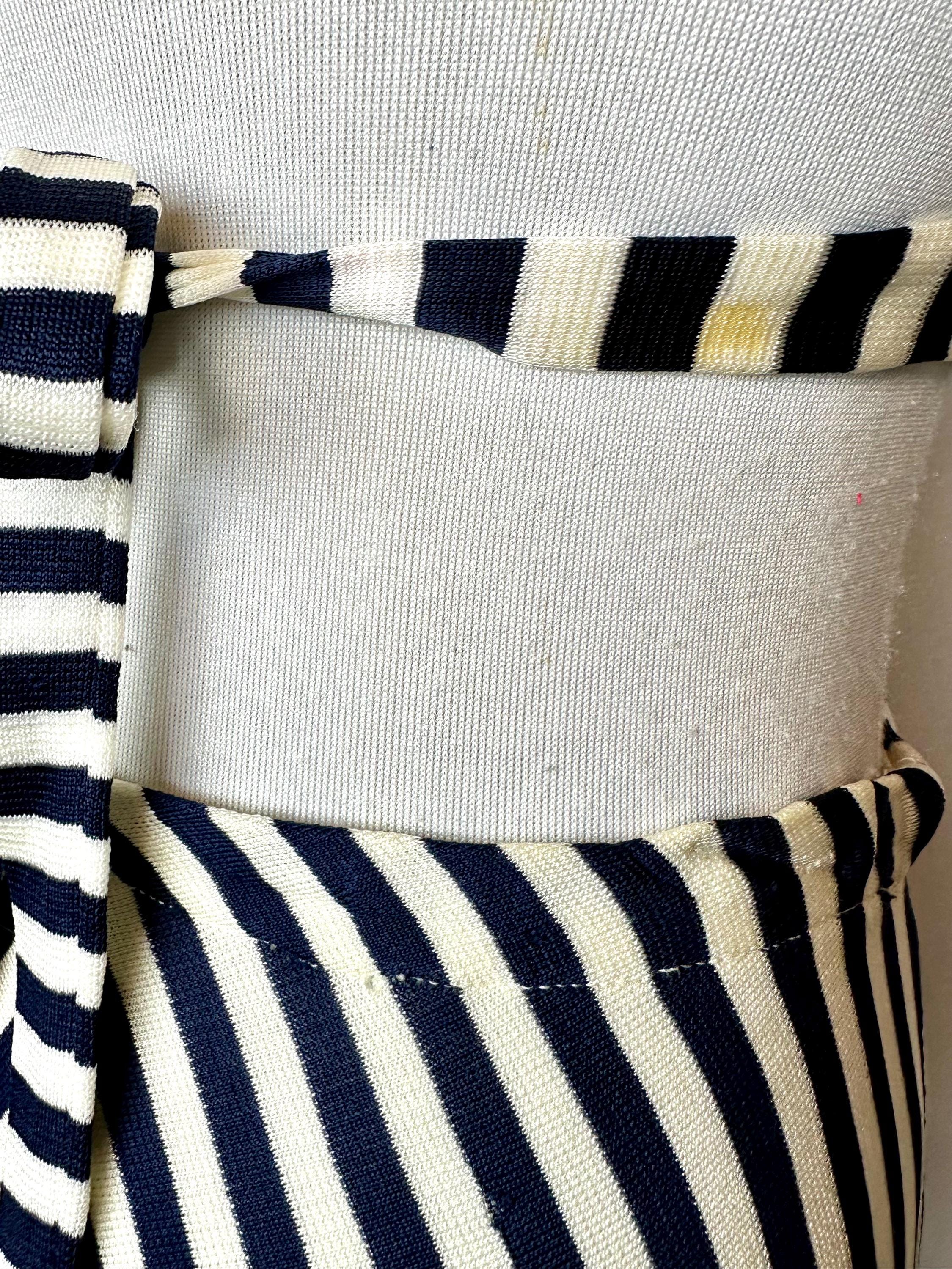 70s Vintage Halter Top Bellbottom Pant Suit: Blue Chevron Stripe