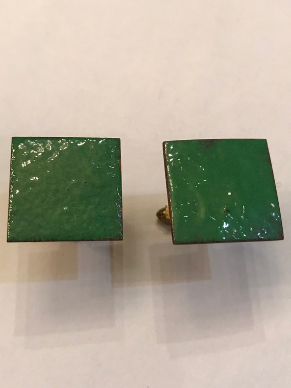 50’s 60’s large Green enamel copper cuff links ~ a