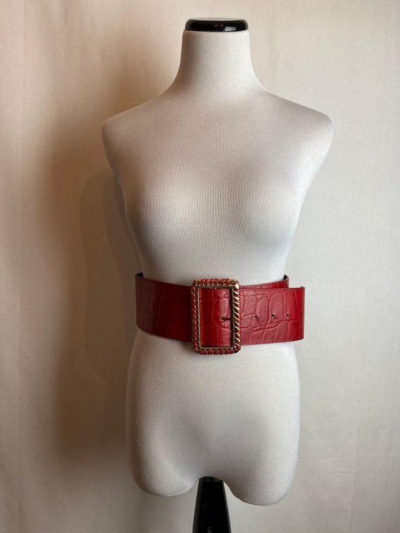 80’s Extra Wide Red perforated dress belt Croc loo