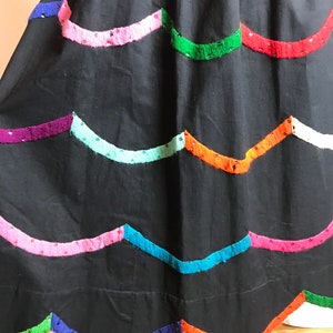 50s cotton patio skirt fit & flare pinup rockabilly Rainbow embroidery embroidered colorful black Teresa Original Taxco 26 waist image 2