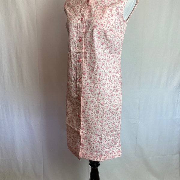 60’s dress~ pastel pink micro floral flower power preppy sleeveless button down shirt dresses sleeveless mini~ calico size XS-Small