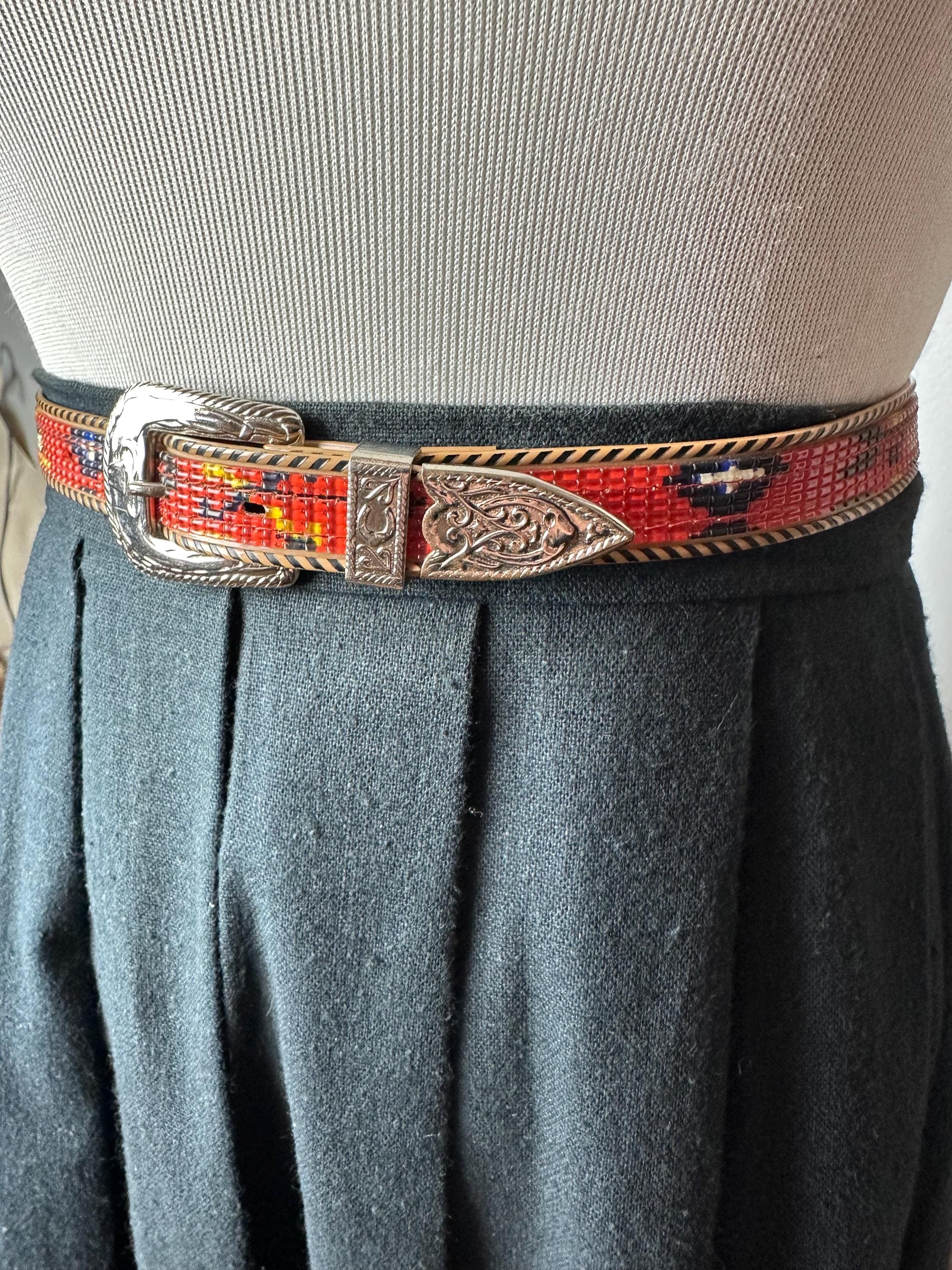 Vintage Native American Style Belt: 60s Novelty Plastic Beaded