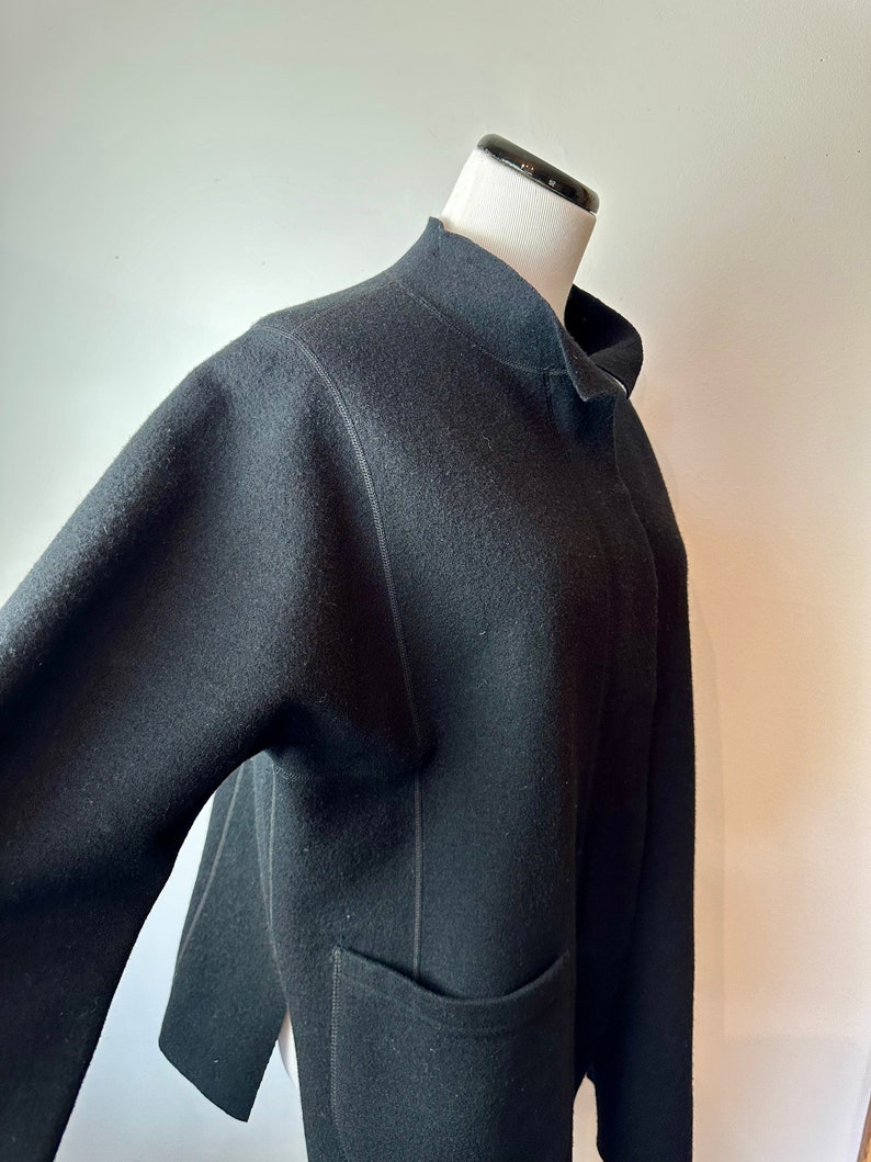 90s minimalist felted wool sporty jacket boxy square cut modern vibes black wool sweater coat Womens size Med lg image 1