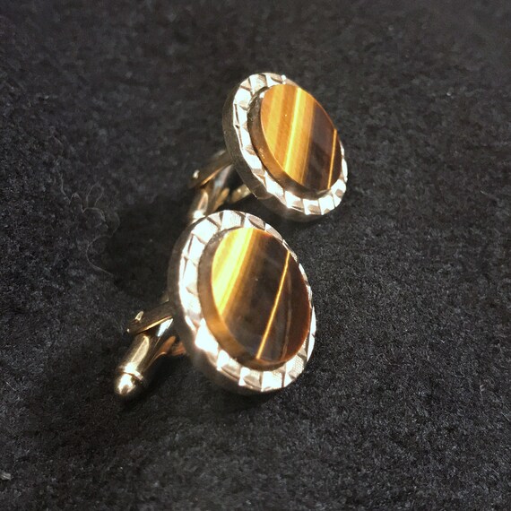 Tigers eye cuff links~ 1960's~ sharp set~ mid cen… - image 5