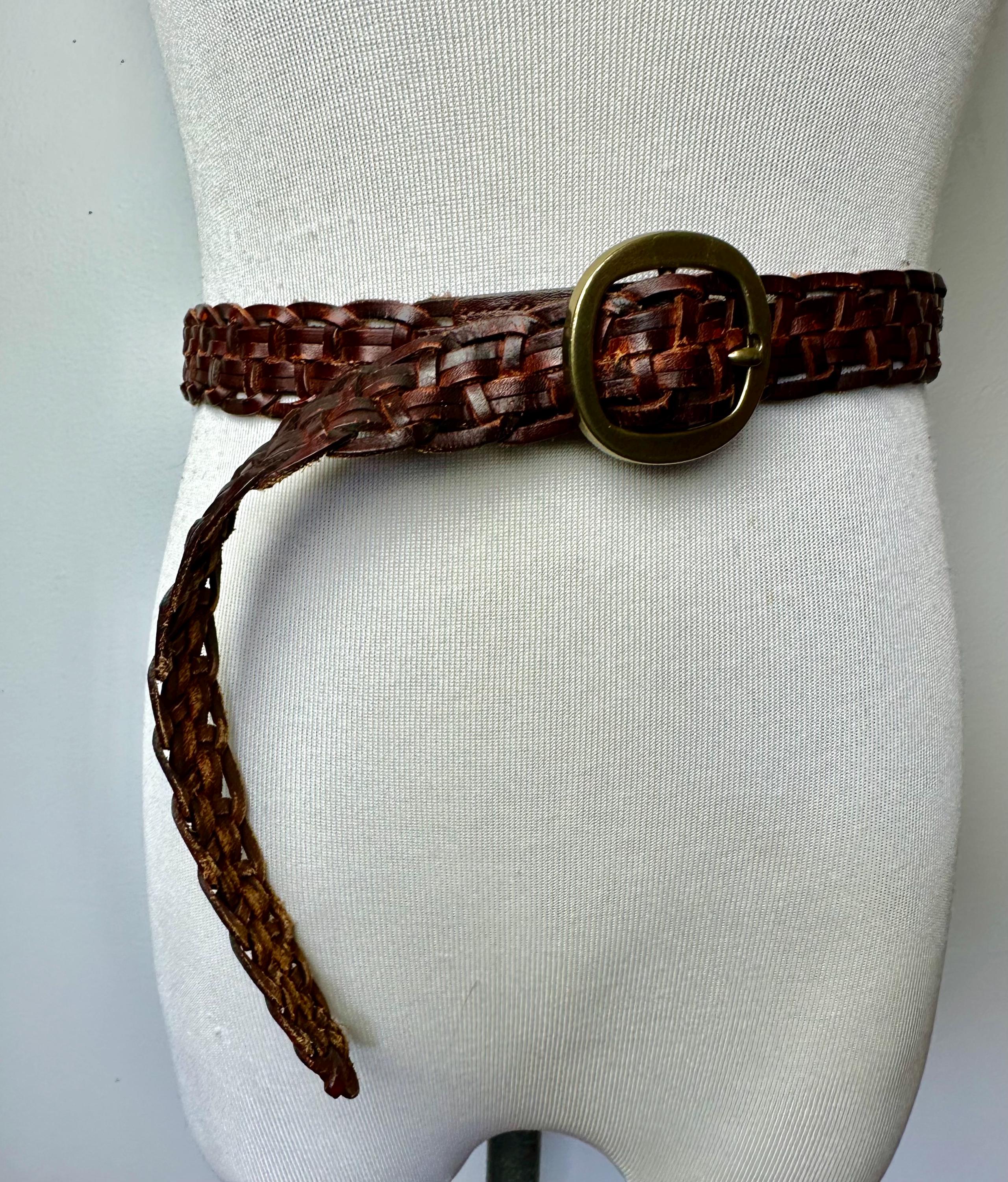 80's Mahogany Brown Braided Leather Belt~ Unisex Androgynous Style