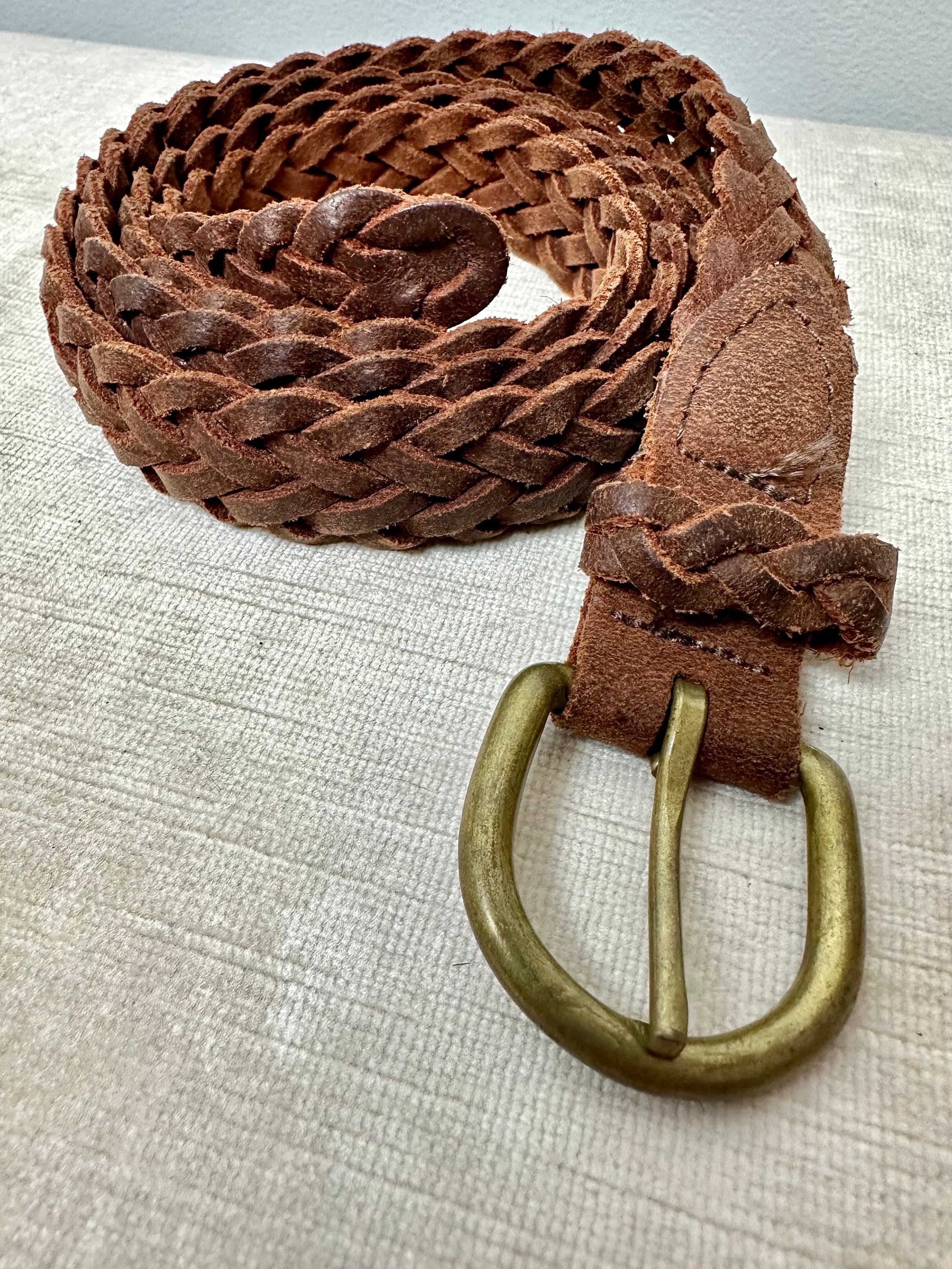 Vintage Braided Leather Belt~ Extra Long Skinny Boho Style 