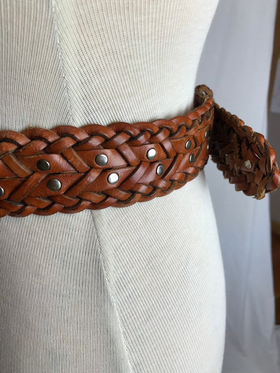 90s Braided Leather Belt DKNY Boho Hipster Stylish Womens Brown Mahogany  Belts Size Small 2628 