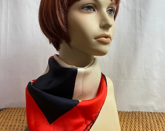 60’s 100% silk scarf large square scarf MOD  bold color block geometric print necktie hair wrap neckerchief headscarf scarves