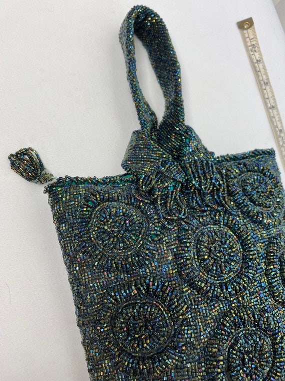 Beautiful vintage beaded bag emerald green with m… - image 2
