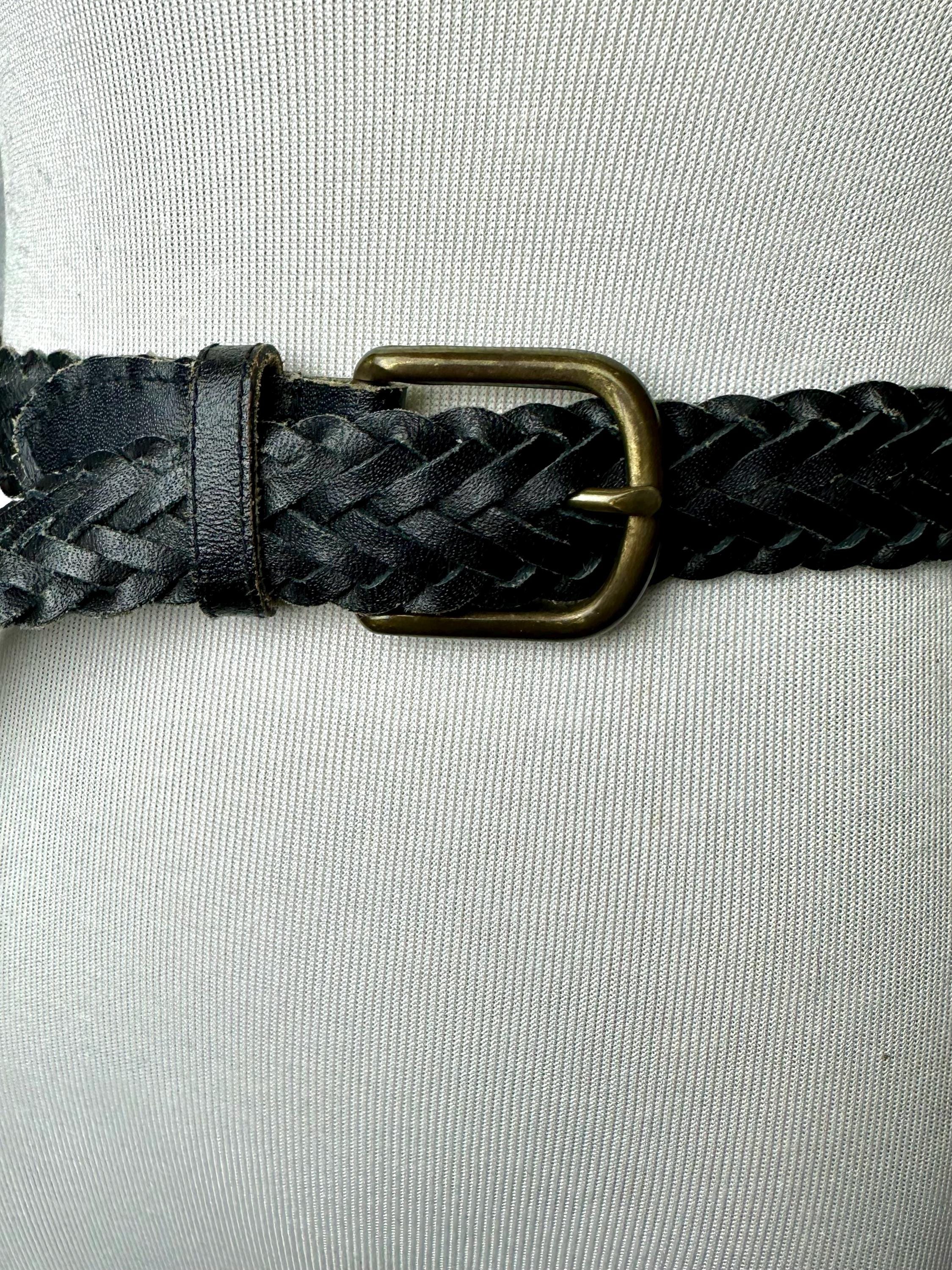 90s Braided Black Leather Belt: Boho Woven Trouser Belt  display picture 1