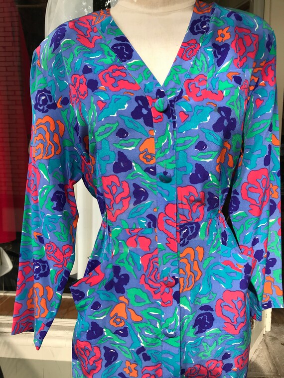 Silk floral print Colorful crepe dress 80's 90's