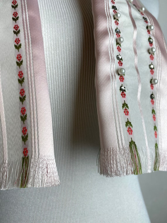 50’s beautiful pink silk satin neckerchief floral… - image 8