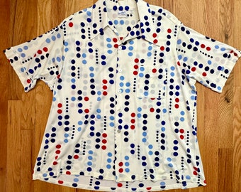 Men’s Vintage 1X shirt by Don Loper~ Duke of Hollywood Bold primary color polkadots Wingtip collar 1960’s~ Larger Size Plus size