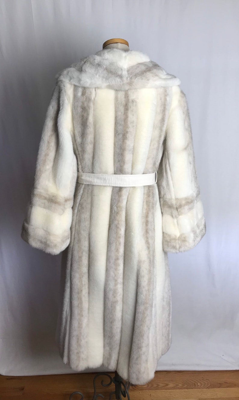 70s beautiful white faux fur princess coat belted waist exaggerated belled sleeves gorgeous lush furry fake glamorous vintage size M image 6