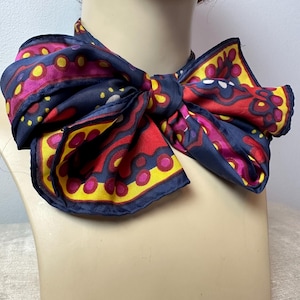 60’s- 70’s Vintage scarf~ colorful bold striped floral groovy boho~ pussycat bow head scarves hair Pop of color multi purp ~X long rectangle