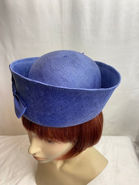 Vintage sailor inspired hat Tall viscose woven st… - image 6