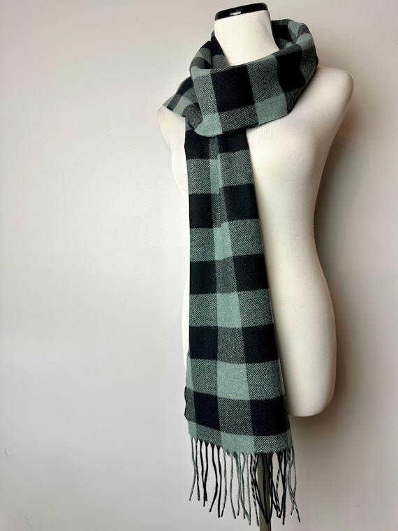 Pendleton Wool Scarf: Teal Blue & Black Buffalo P… - image 4