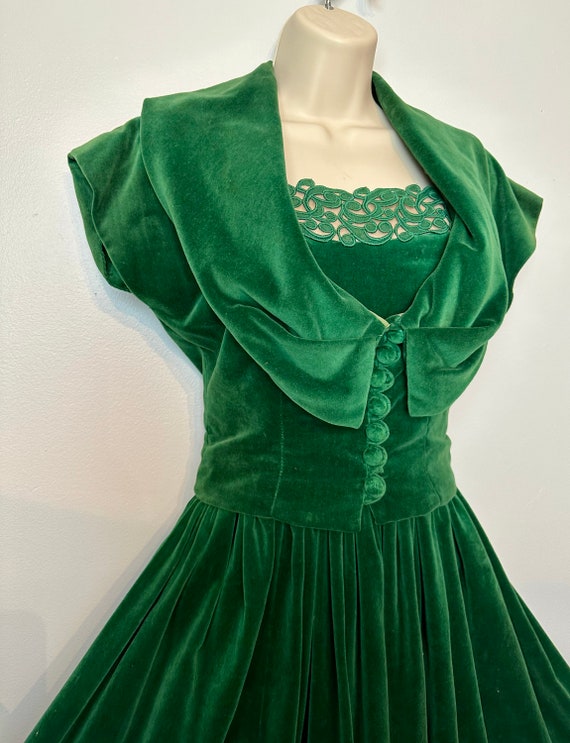 40's-50's Era Elegant Emerald Green Velvet Dress by Nicholas Ungar~ Lovely  Strapless Full Gown With Corset Bolero Jacket~xsm - Etsy