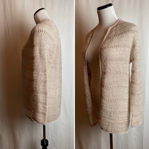 60’s Lacy fuzzy vintage mohair cardigan sweater c… - image 3