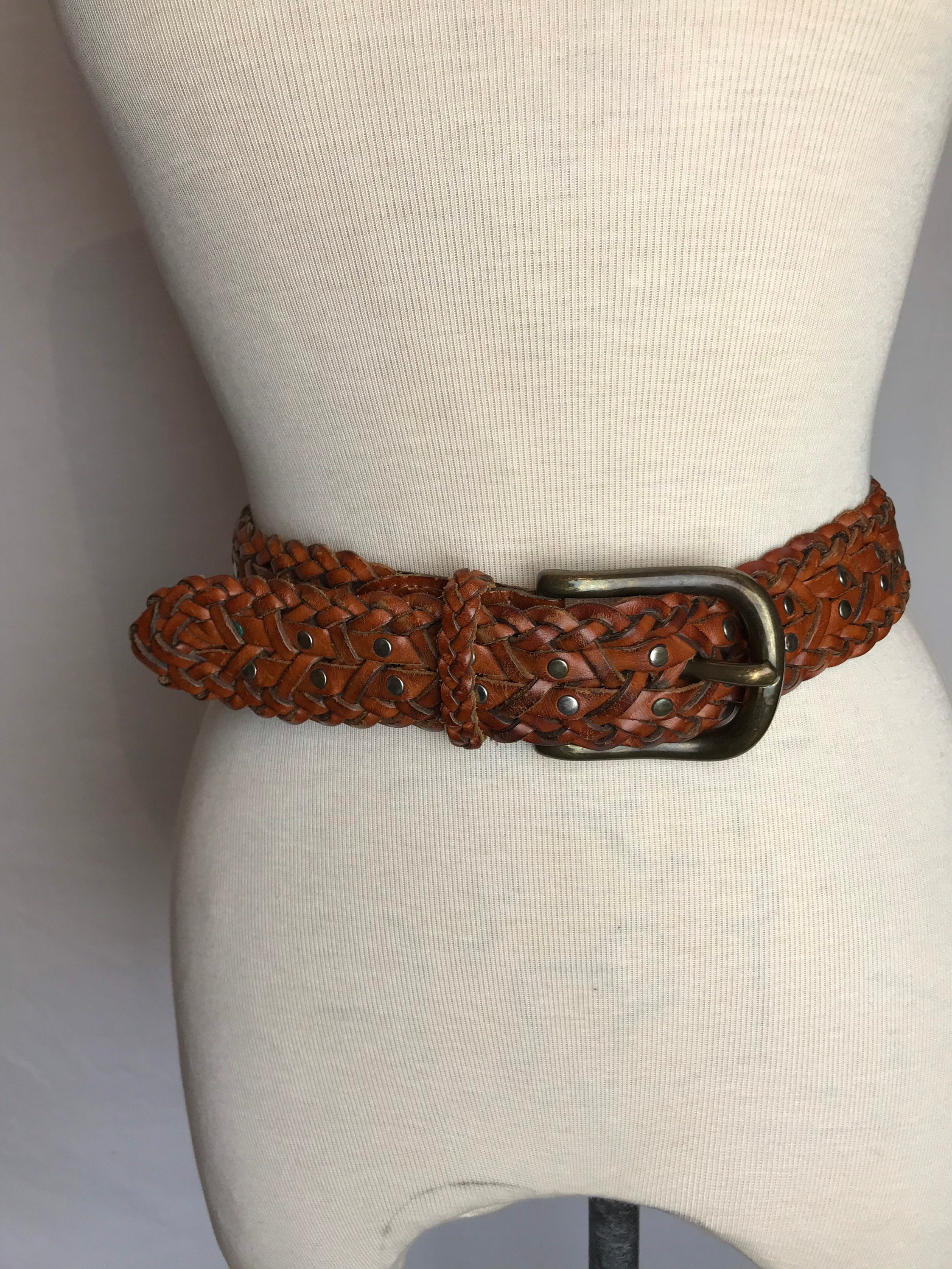 Vintage DKNY Wide Woven Genuine Leather Brown Belt Boho Braided Size L INC | Braided Leather Belt | Brown | Size 32 - Walmart.com main image 4