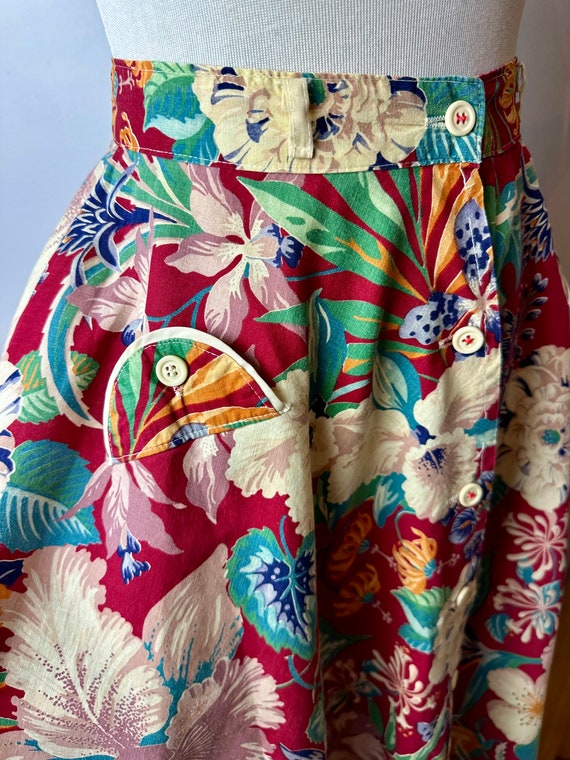 70’s floral wide A-line skirt 100% cotton 40’s wa… - image 4