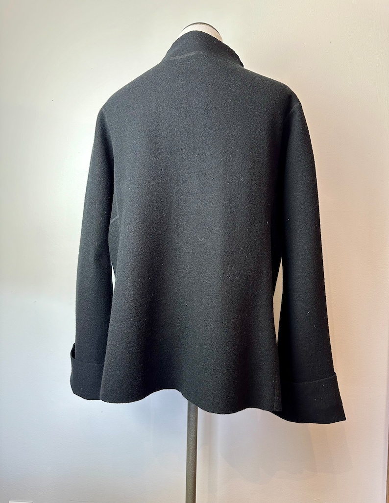 90s minimalist felted wool sporty jacket boxy square cut modern vibes black wool sweater coat Womens size Med lg image 3