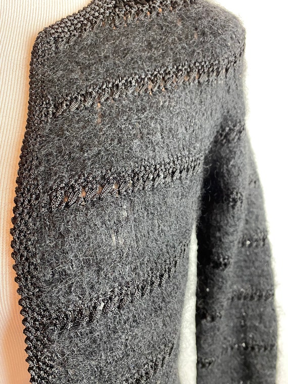 Fuzzy vintage black mohair cardigan sweater 1960’… - image 7