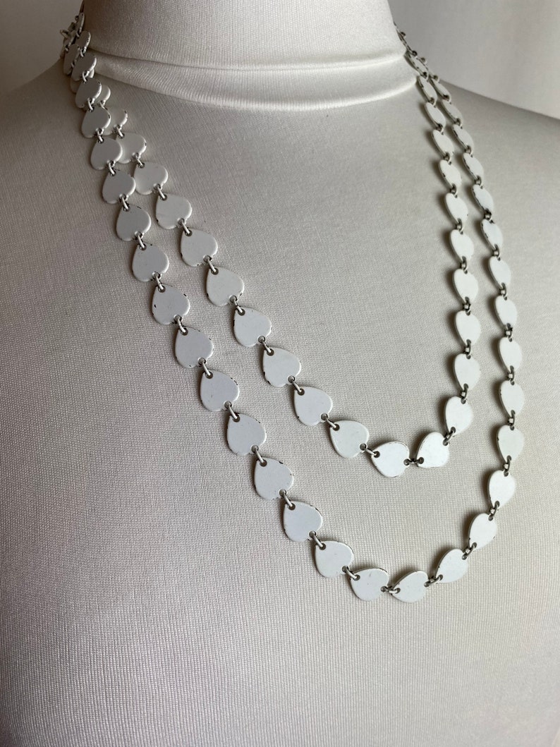 Vintage 60s necklace white long beaded bobble chain link metal groovy Mod layered retro necklaces long length 1960s costuming image 3