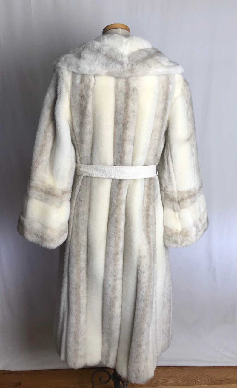 70s beautiful white faux fur princess coat belted waist exaggerated belled sleeves gorgeous lush furry fake glamorous vintage size M image 7