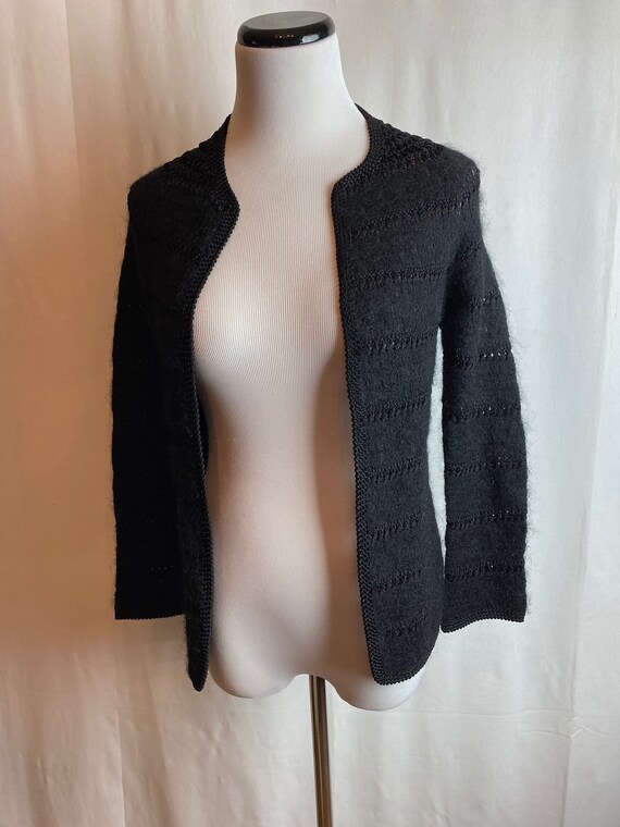 Fuzzy vintage black mohair cardigan sweater 1960’… - image 5