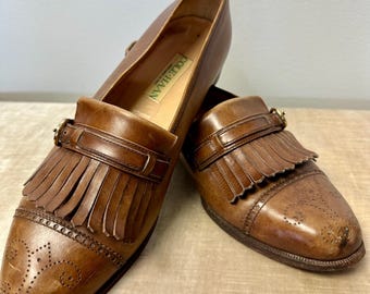 1990's cole haan leather tassel loafers⁠ Vintage Cole Haan Leather Oxford Loafers: Brown Fringed Tassel