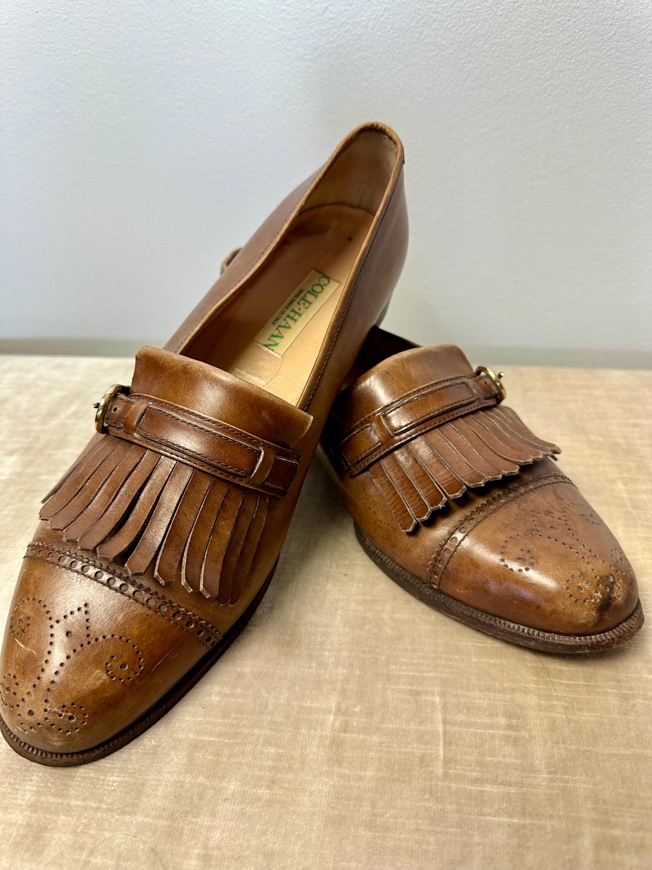 Vintage Cole Haan Leather Oxford Loafers: Brown Fringed Tassel