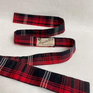 40’s-50’s mens bow tie ~Red black plaid cotton~ tartan plaid~ skinny tie~ tie yourself~ Norquist & Reilly~ formal dress up suit -tie-tuxedo
